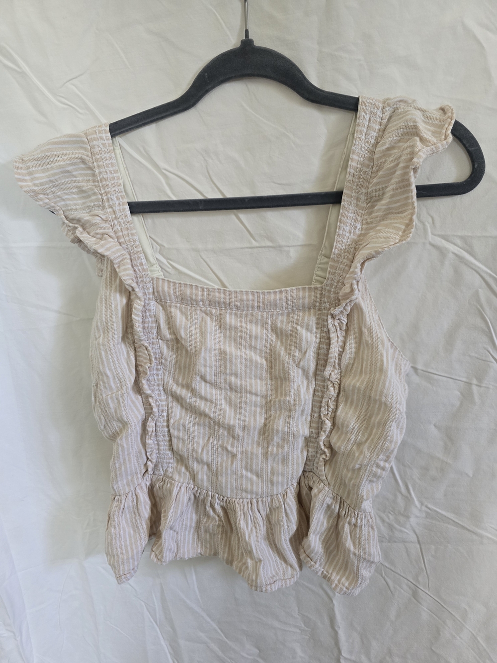 Japna Cream and Light Pink Striped Ruffle Tank